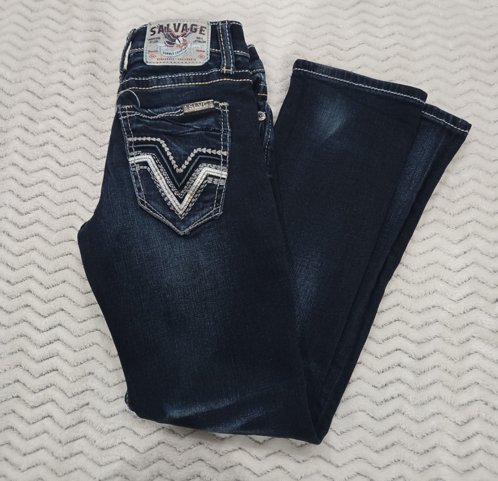 Salvage Dark Indigo Straight Jeans with Embroidered Back Pockets